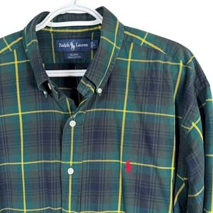 Ralph Lauren Blake Twill Button Down Shirt Mens L Green Plaid Cotton Long Sleeve